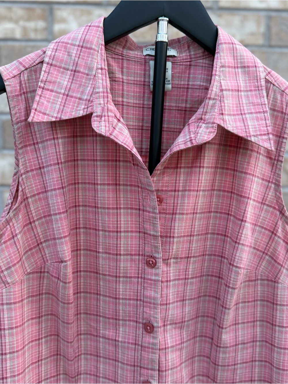 Vintage 90s Cherokee Pink Plaid Sleeveless Button Front Shirt Dress Size M - Picture 2 of 14